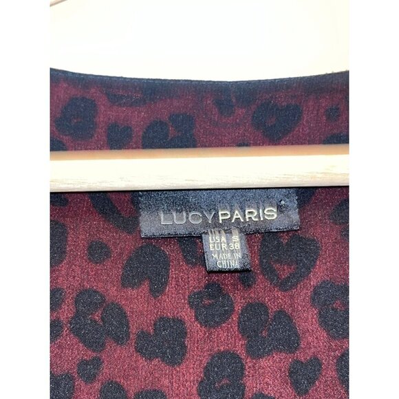 Lucy Paris Red/Black Leopard Print Long Sleeve Deep V-Neck Bodysuit Women's S - Picture 10 of 11